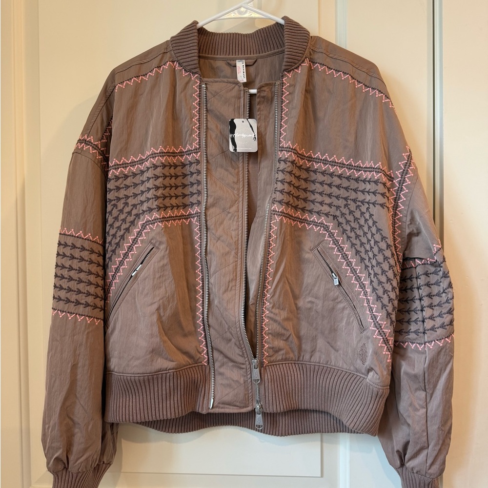 FP Movement by Free People Pink and Brown Bomber Jacket